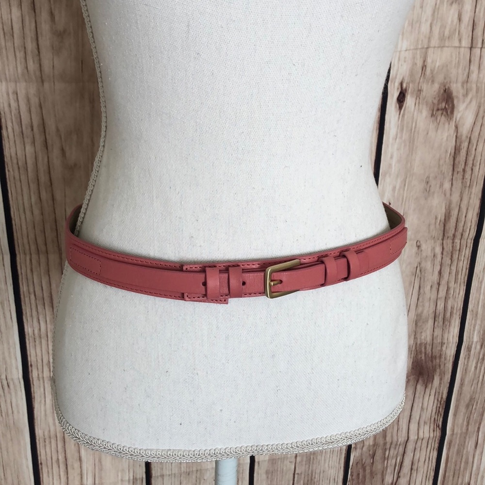 Pink 38” Leather Belt with Rectangular Silver Bucker